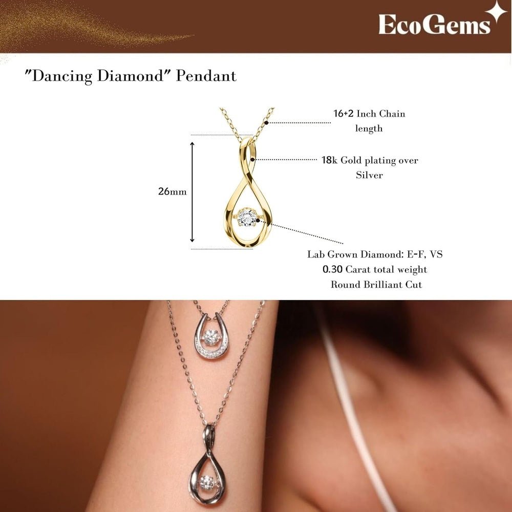 18K White Gold or 14k or Silver Dancing Diamond Pendant Necklace With Lab Grown Diamond - Future Jewelry