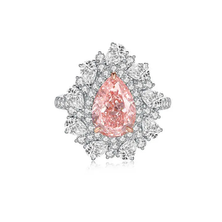 Pink pear lab grown diamond ring in 18K white gold, Future Jewelry