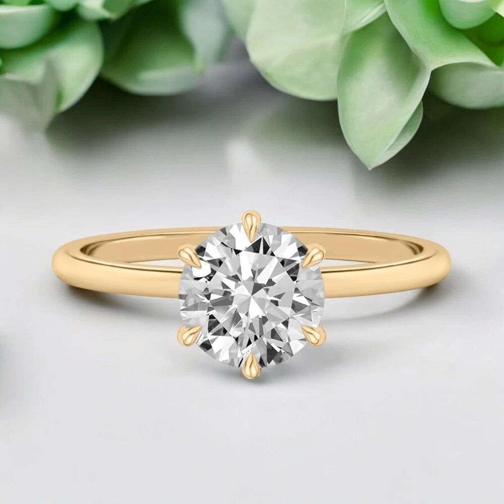 18K Yellow Gold Diamond Engagement Ring 1 Carat Round Cut IGI Lab Grown - Future Jewelry