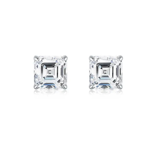 2 Carat Asscher Cut Lab Grown Diamond Studs 18K Gold - Future Jewelry