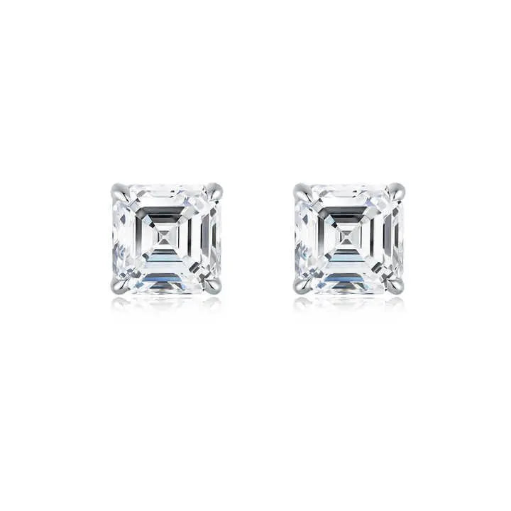2 Carat Asscher Cut Lab Grown Diamond Studs 18K Gold - Future Jewelry