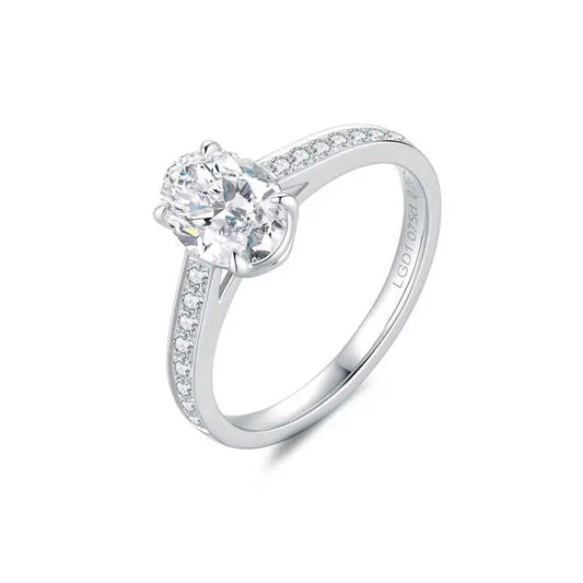 2 Carat Oval Cut Lab Grown Diamond Ring in White Gold, side view - Future Jewelry