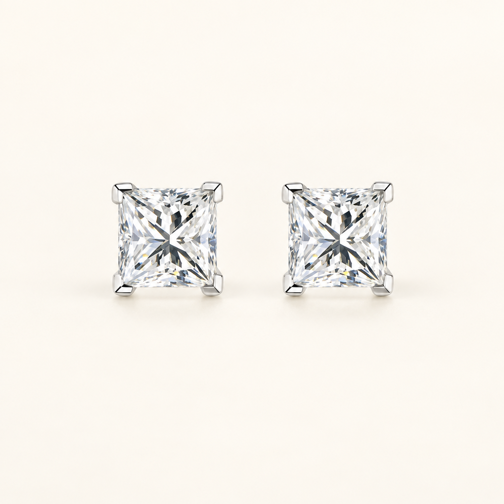 2 Carat Princess Cut Lab Grown Diamond Stud Earrings in 18K White Gold - Future Jewelry
