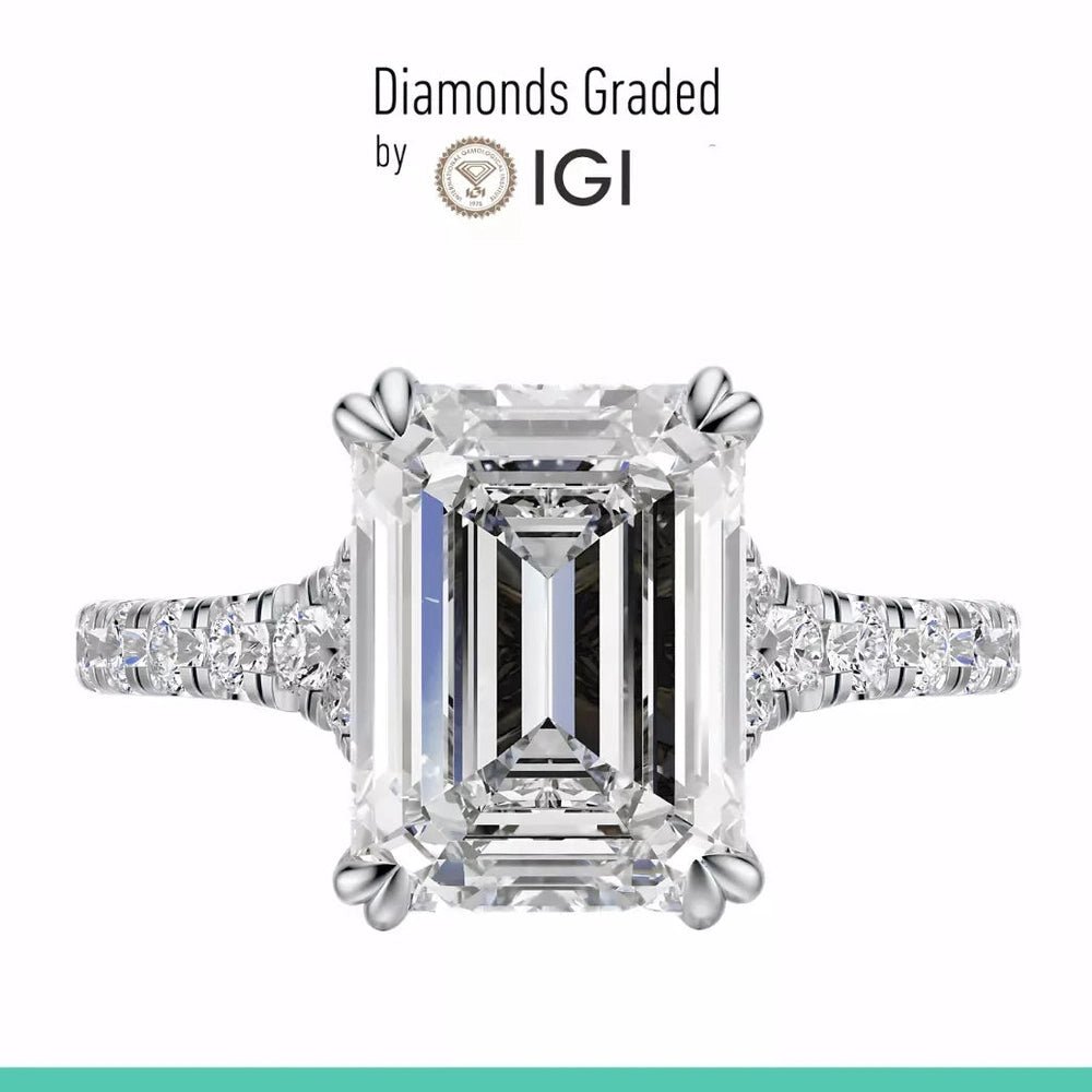 2.50 Carat Emerald - Cut Solar Diamond Engagement Ring – Certified, 14K White Gold - Future Jewelry