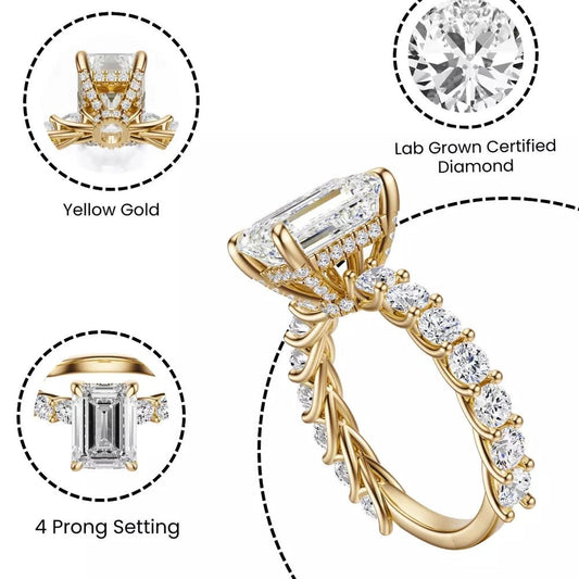 2.50 Carat Emerald - Cut Solar Diamond Engagement Ring – Certified, 14K White Gold - Future Jewelry