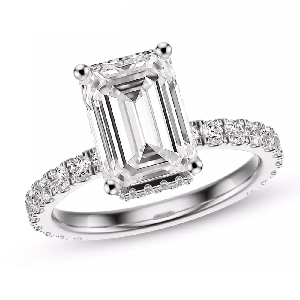2.80 Carat Emerald - Cut Diamond Engagement Ring – Certified, 14K White Gold - Future Jewelry