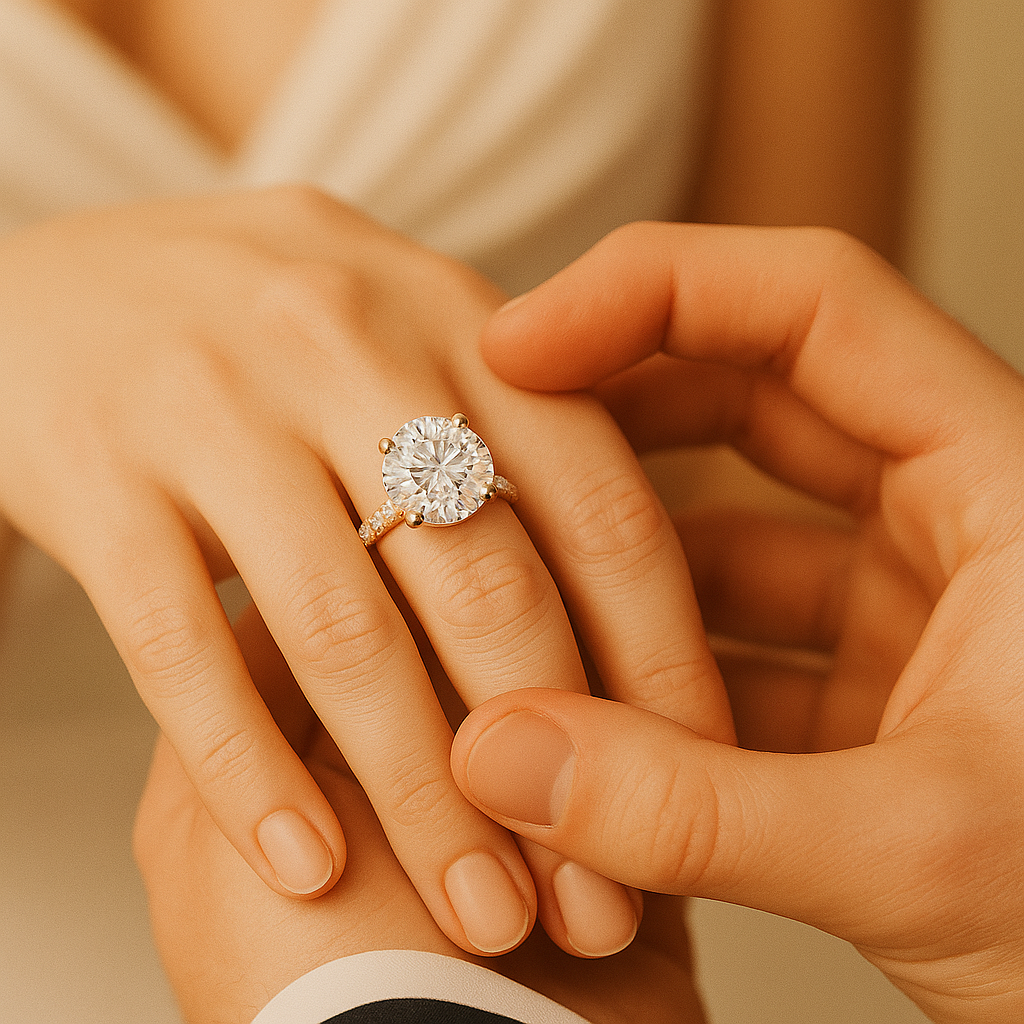 3.40Ct Diamond Engagement Ring 14k Gold Lab Grown on wedding day by Future Jewelry