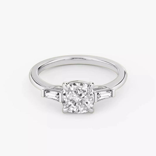 3 Carat Cushion - Cut Lab - Created Diamond Three - Stone Engagement Ring in 14k White Gold - Future Jewelry