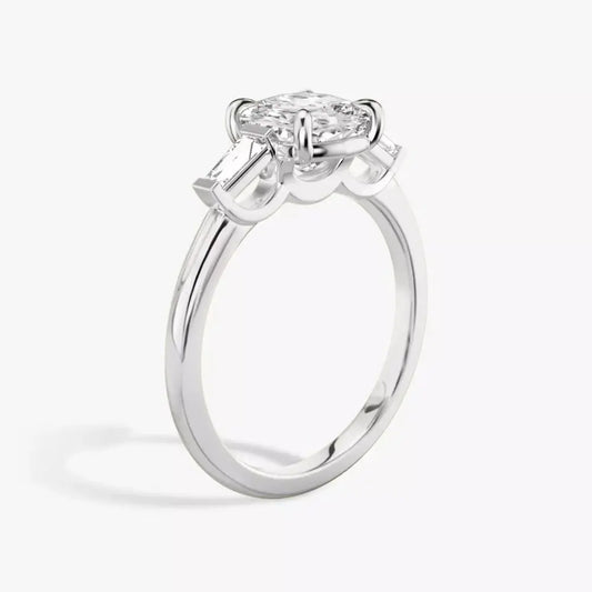 3 Carat Cushion Cut Lab Grown Diamond Three Stone Engagement Ring in 14K White Gold - Future Jewelry