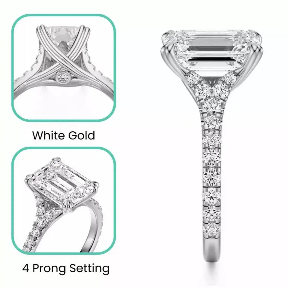 3 Carat Emerald Cut Lab Grown Diamond Engagement Ring in 14K White Gold, Certified - Future Jewelry