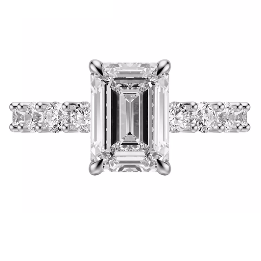 3 Carat Emerald - Cut Solar Diamond Engagement Ring – Certified, 14K White Gold - Future Jewelry
