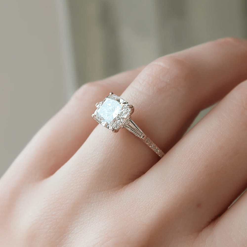 3 Carat Lab Grown Cushion Cut Diamond Engagement Ring 18k Yellow Gold - Future Jewelry