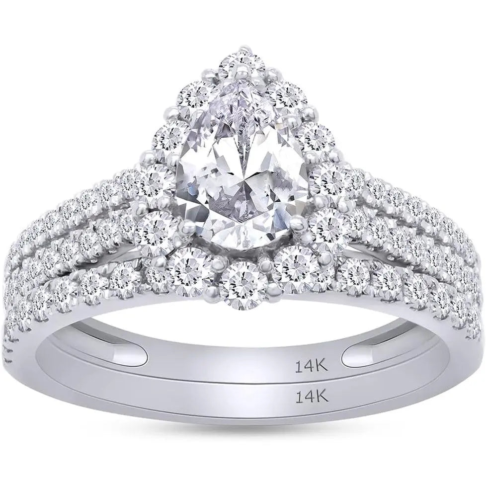 Lab Grown Diamond Halo Bridal Ring Set in 14K Gold