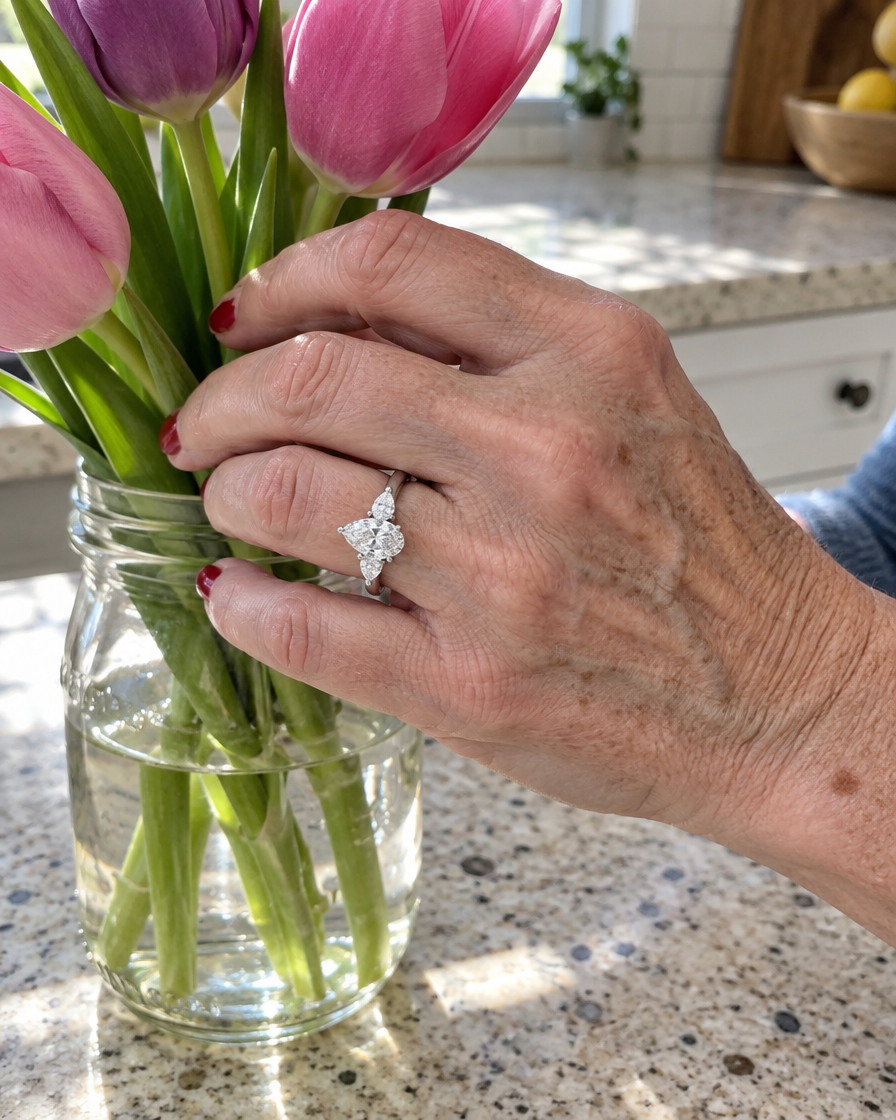 3 Carat Lab Grown Diamond Engagement Ring in 18K White Gold worn on hand - Future Jewelry