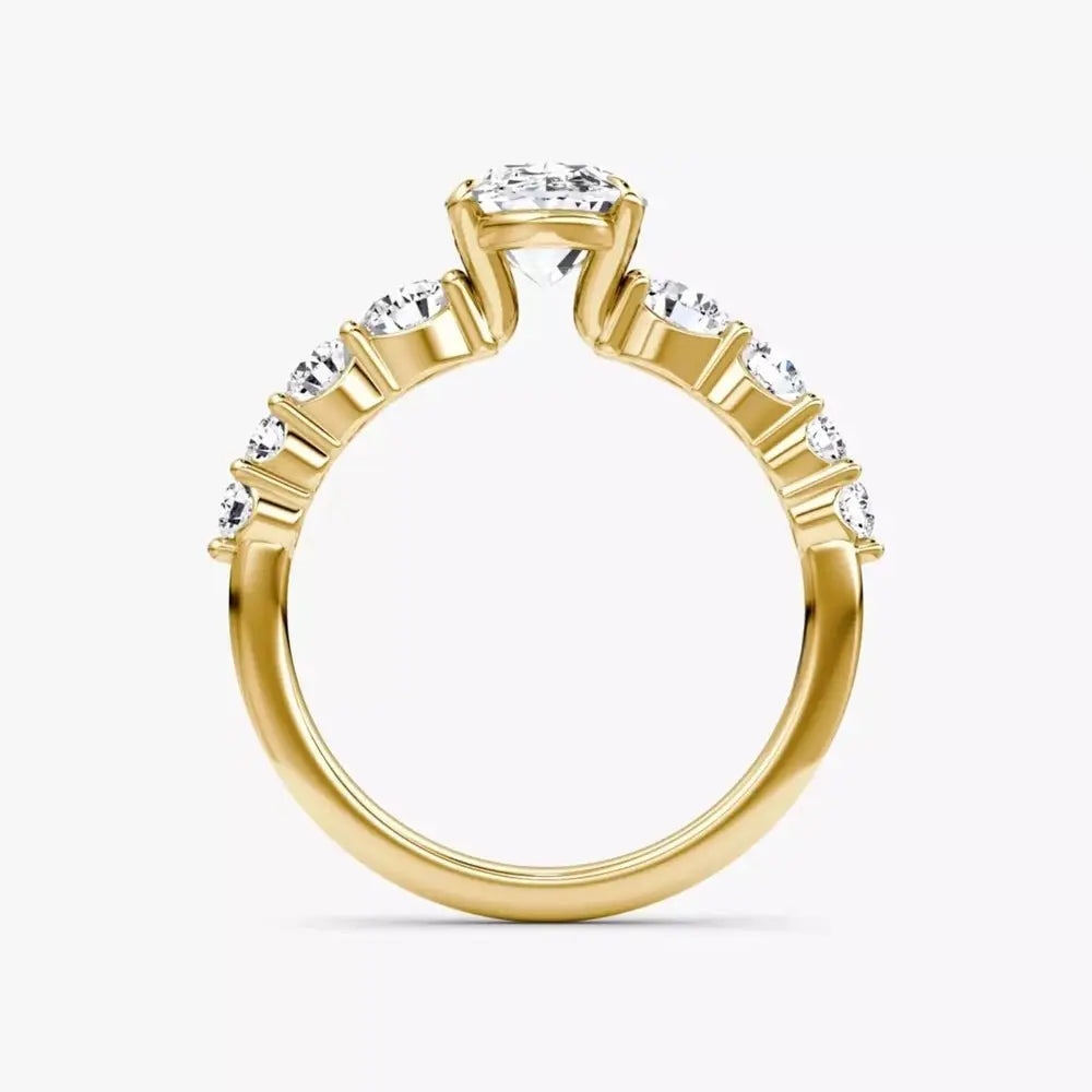 3 Carat Oval Cut Lab Grown Diamond Engagement Ring with Side Stones in 14K Yellow Gold - Future Jewelry