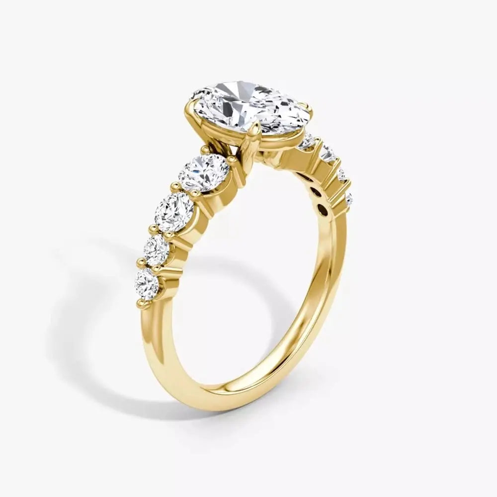 3 Carat Oval Cut Lab Grown Diamond Engagement Ring with Side Stones in 14K Yellow Gold - Future Jewelry