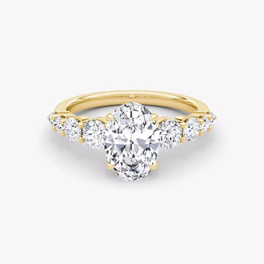 3 Carat Oval - Cut Lab - Grown Diamond Engagement Ring with Side Stones - 14K Yellow Gold - Future Jewelry