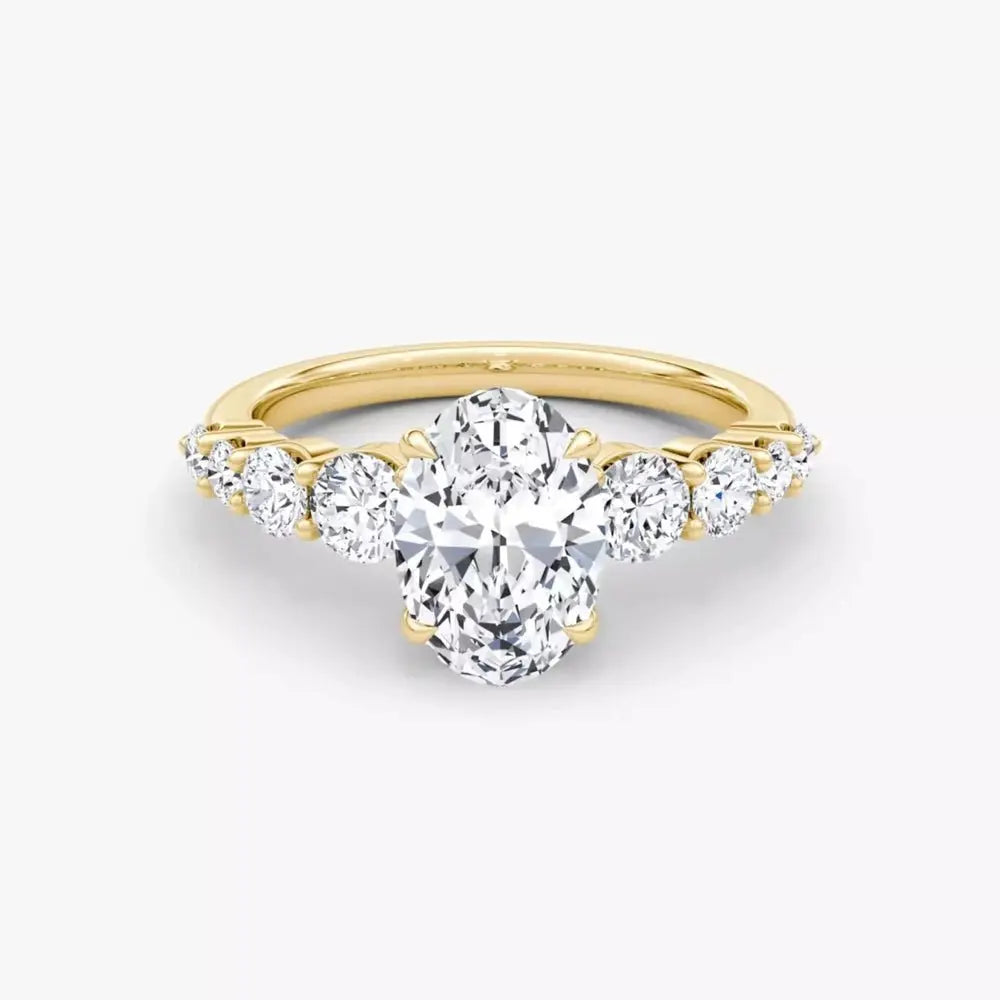3 Carat Oval Cut Lab Grown Diamond Engagement Ring with Side Stones in 14K Yellow Gold - Future Jewelry