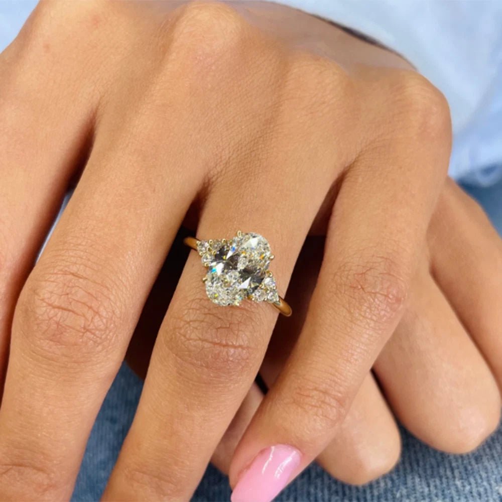 3 Carat Oval Lab Grown Diamond Engagement Ring in 14K Yellow Gold - Future Jewelry