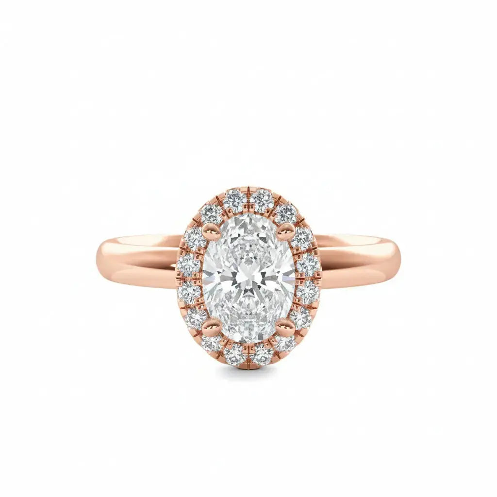 3 Carat Oval Lab Grown Diamond Halo Engagement Ring in 14K White Gold - Future Jewelry