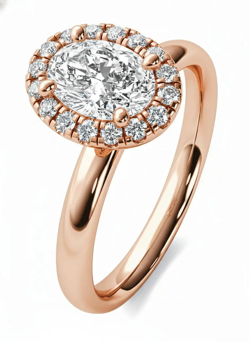 3 Carat Oval Lab Grown Diamond Halo Engagement Ring in 14K White Gold - Future Jewelry