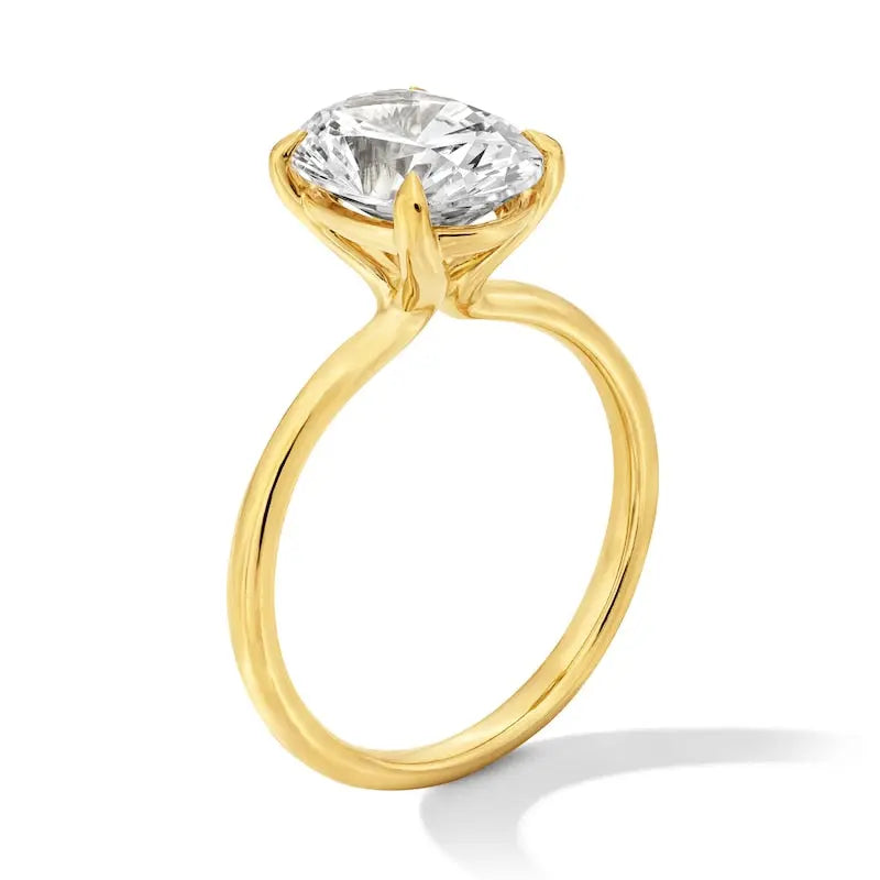 3 Carat Oval Lab Grown Diamond Ring in 14K Yellow Gold, profile view - Future Jewelry
