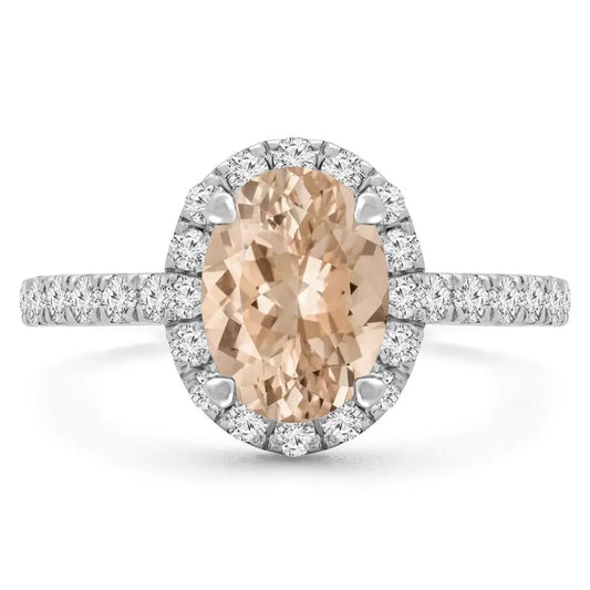 3 Carat Oval Peach Lab Grown Diamond Ring in 14K Gold, side view - Future Jewelry