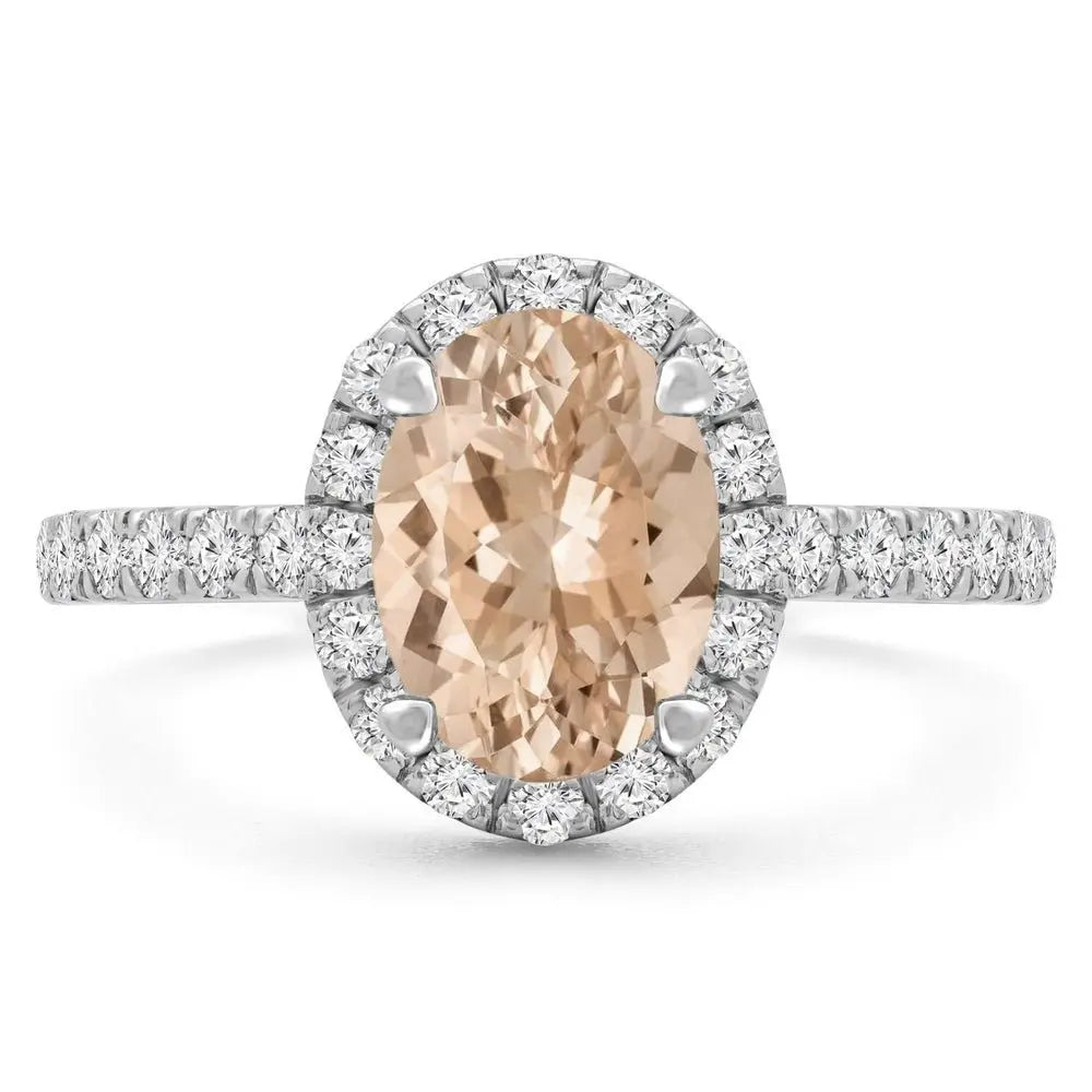 3 Carat Oval Peach Lab Grown Diamond Ring in 14K Gold, side view - Future Jewelry