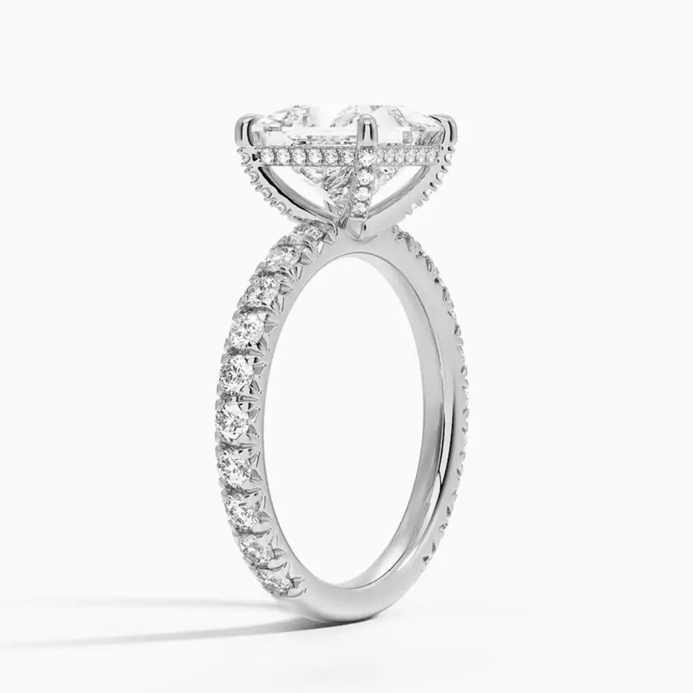 3 Carat Princess Cut Lab Grown Diamond Hidden Halo Engagement Ring in 14K White Gold - Future Jewelry