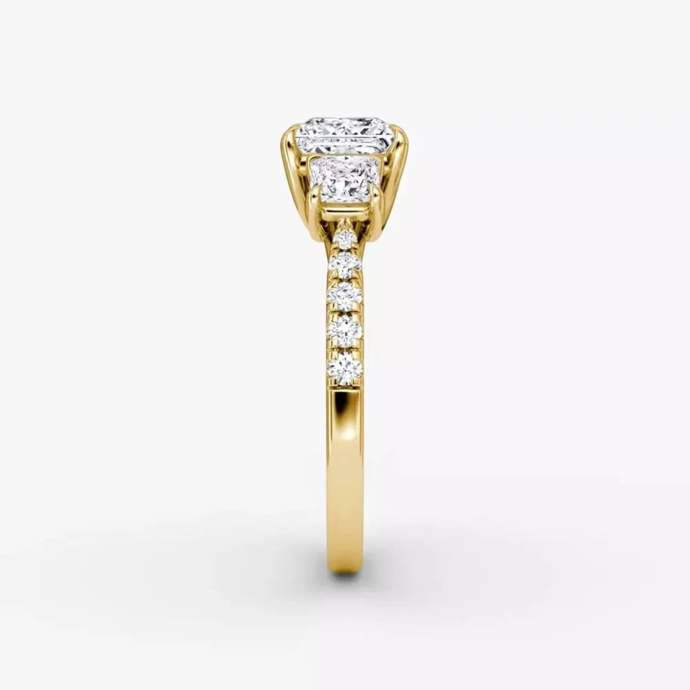 3 Carat Princess Cut Lab Grown Diamond Three Stone Engagement Ring in 14K Yellow Gold - Future Jewelry