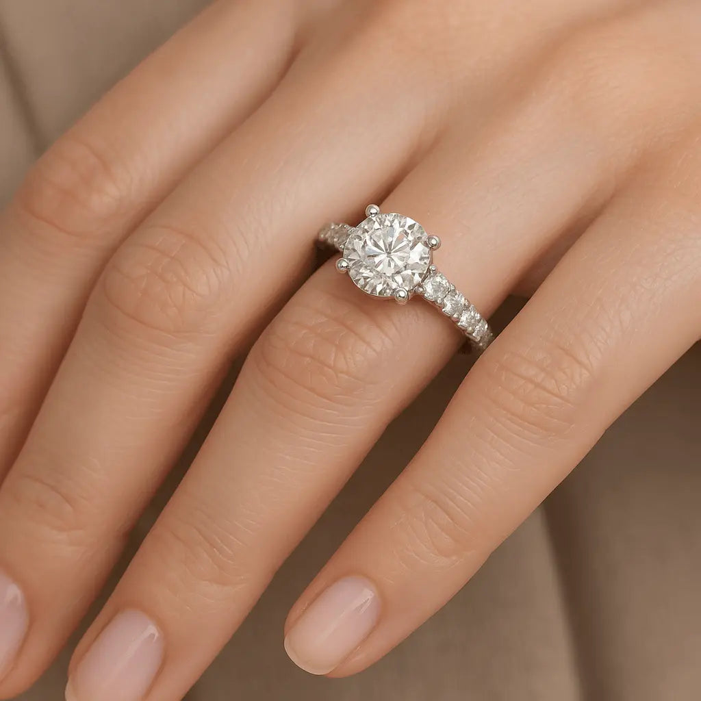 3 Carat Round Cut Lab Grown Diamond Halo Engagement Ring 14K White Gold - Future Jewelry