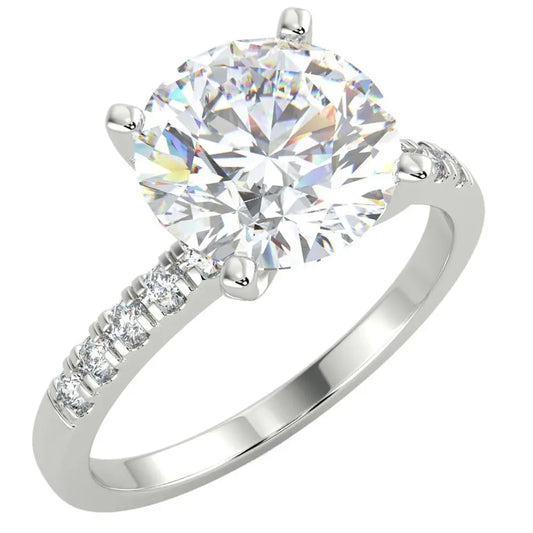 3.3 Carat Round Diamond Ring Pavé Solitaire 14K White Gold - Future Jewelry