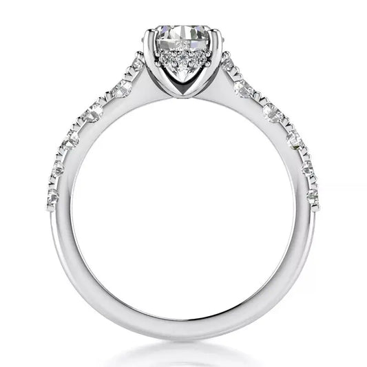3.00 Carat Round - Cut Halo Solar Diamond Engagement Ring – Certified, 14K White Gold - Future Jewelry