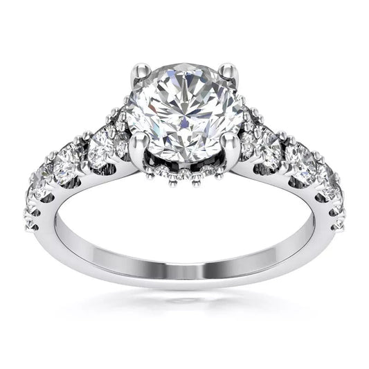 3.00 Carat Round - Cut Halo Solar Diamond Engagement Ring – Certified, 14K White Gold - Future Jewelry