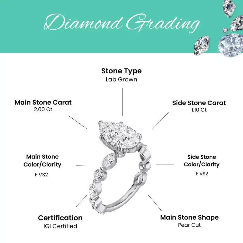 3.10 Carat Pear Cut Lab Grown Diamond Ring in White Gold - Future Jewelry