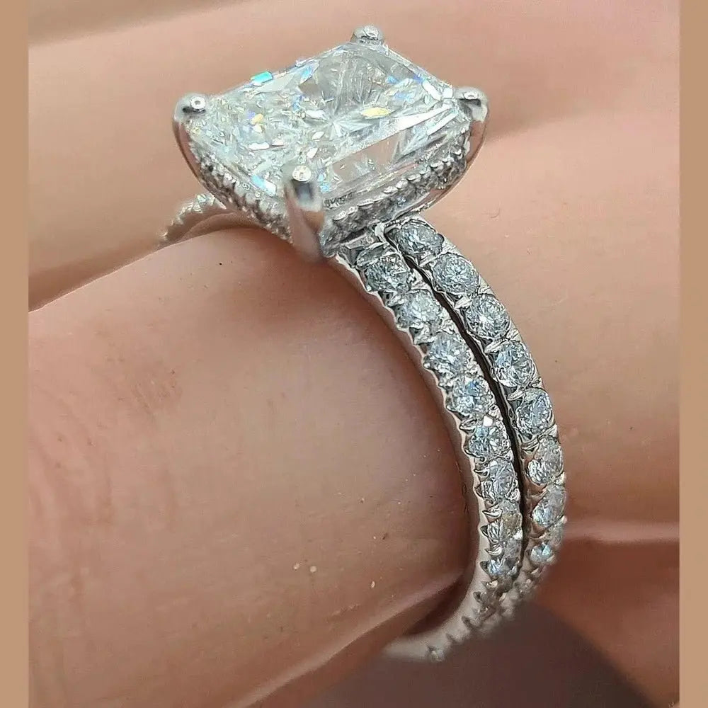 3.13 Carat Radiant Cut Lab Grown Diamond Engagement Ring with Band in 14K White Gold, IGI E VS1 - Future Jewelry