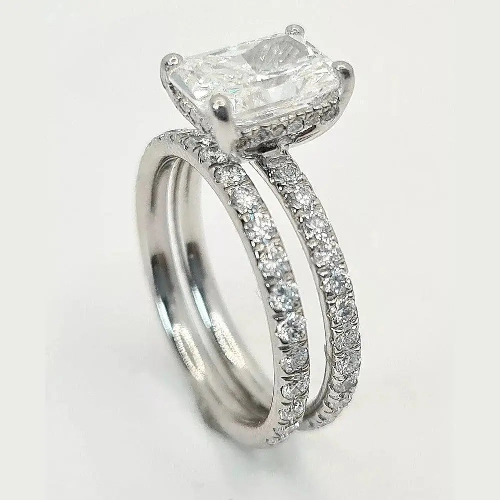 3.13 Carat Radiant Cut Lab Grown Diamond Engagement Ring with Band in 14K White Gold, IGI E VS1 - Future Jewelry