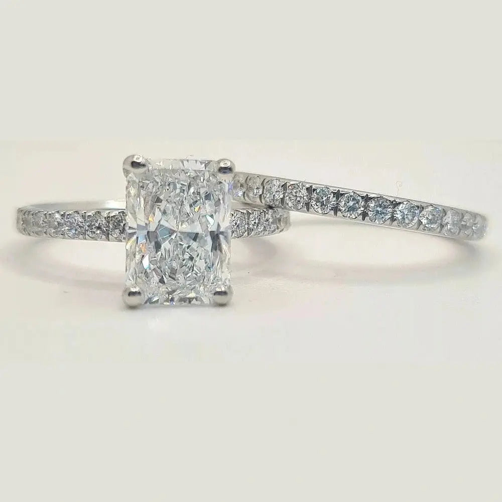 3.13 Ct E VS1 Solar Radiant Diamond Ring With Band IGI Certified Diamond - Future Jewelry