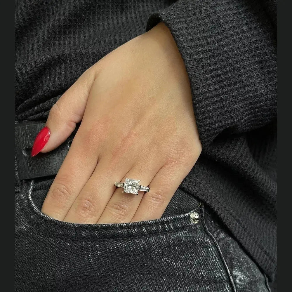 3.30 Carat Emerald Cut Lab Grown Diamond Engagement Ring in 14K White Gold, Certified - Future Jewelry