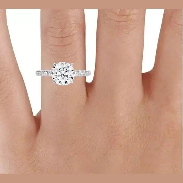 3.30 Carat Lab Grown Diamond Solitaire Engagement Ring with Accent Band in 14K White Gold, IGI Certified - Future Jewelry