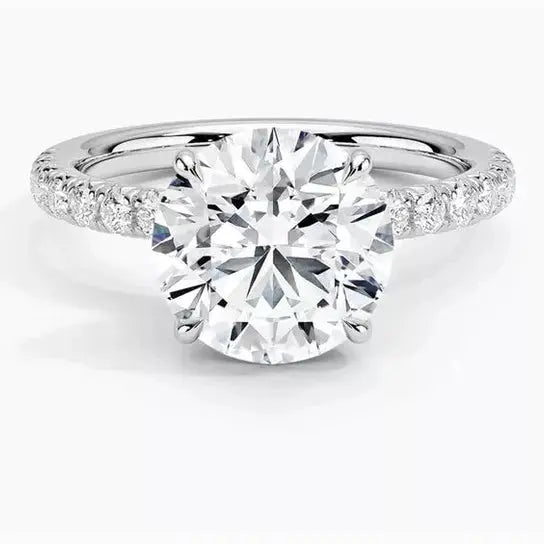 3.30 Carat Lab Grown Diamond Solitaire Engagement Ring with Accent Band in 14K White Gold, IGI Certified - Future Jewelry