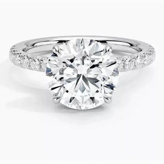 3.30 Carat Lab Grown Diamond Solitaire Engagement Ring with Accent Band in 14K White Gold, IGI Certified - Future Jewelry