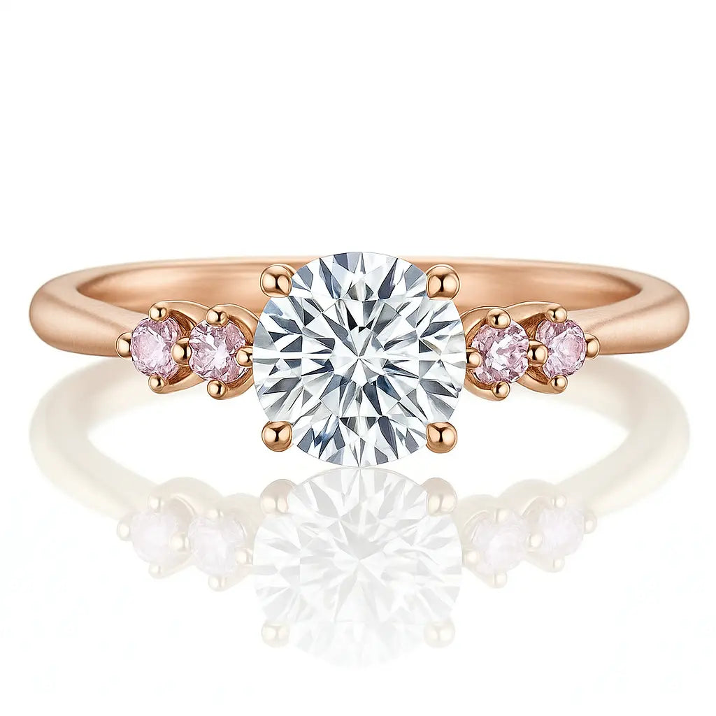 1.4 Carat Total Weight Lab Diamond Engagement Ring with Pink Accents in 14K Yellow Gold - Future Jewelry