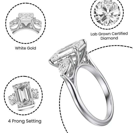 3.50 Carat Emerald Cut Lab Grown Diamond Engagement Ring in 14K White Gold, IGI F VS2 - Future Jewelry