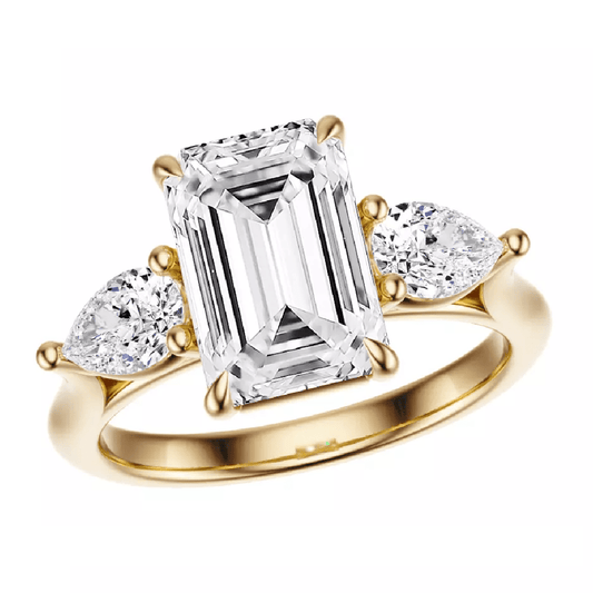 3.50 Carat Emerald - Cut Solar Diamond Engagement Ring – Certified, 14K Yellow Gold - Future Jewelry