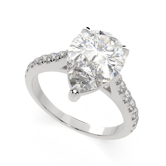 3.70 Carat Pear Cut Diamond Ring VS1 F 14K White Gold - Future Jewelry