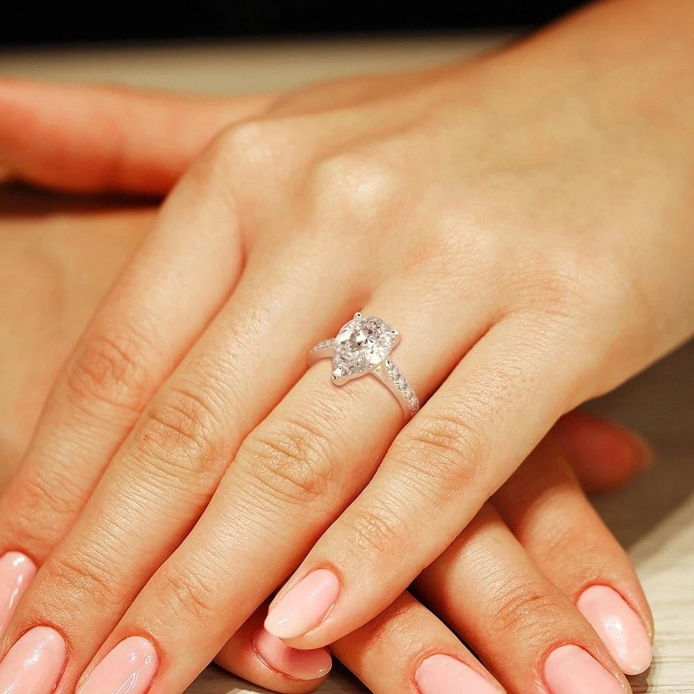3.70 Carat Pear Cut Diamond Ring VS1 F 14K White Gold - Future Jewelry