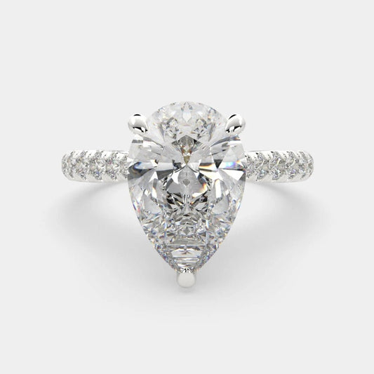 3.70 Carat Pear Cut Diamond Ring VS1 F 14K White Gold - Future Jewelry