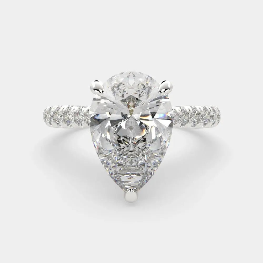 3.70 Carat Pear Cut Diamond Ring VS1 F 14K White Gold - Future Jewelry