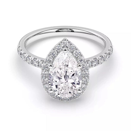 3.75 Carat Pear Cut Diamond Halo Engagement Ring in 14K White Gold - Future Jewelry
